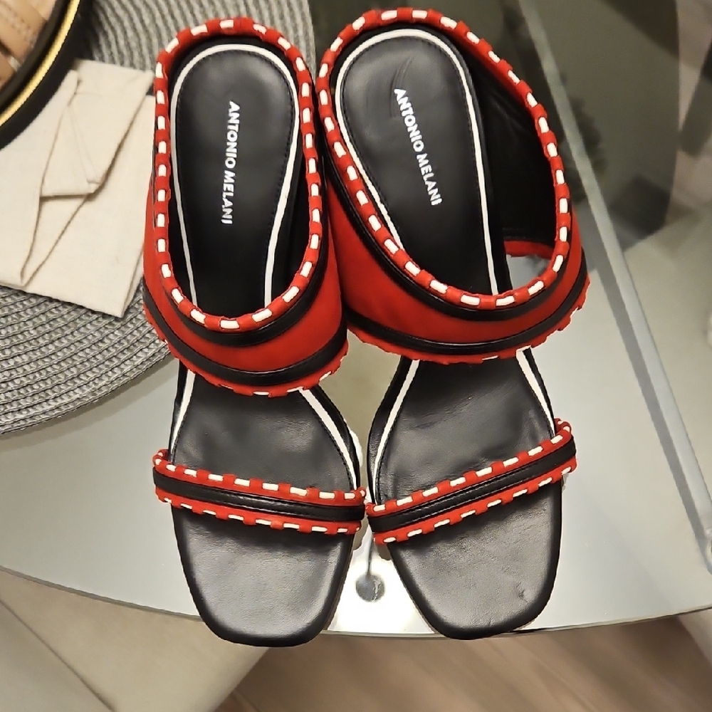 ANTONIO MELANI Red and Black Women's Sandals